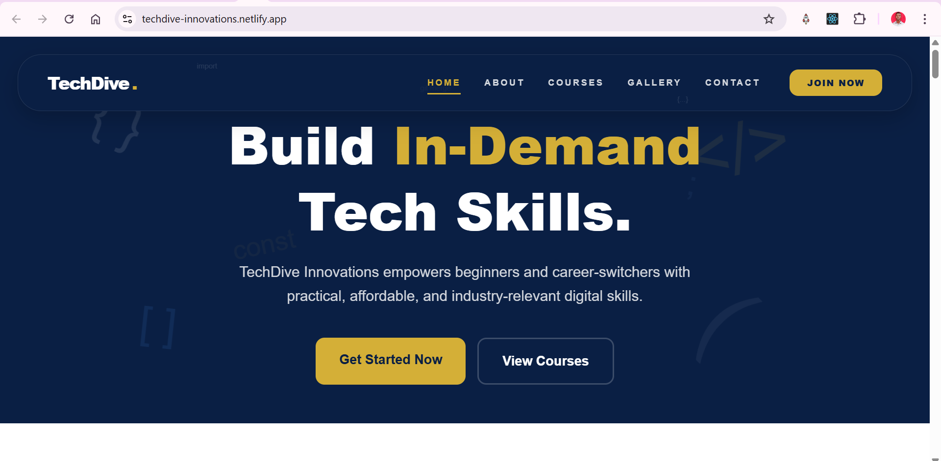 TechDive Innovations Mockup